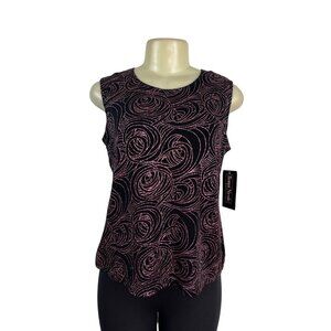 Romni Nicole Petite Sleeveless Black & Pink Swirl Print Tank Top PM - New